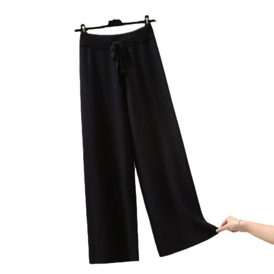 women's High Waist Straight Loose Thick Knitted Trousers Draping Mop - PratSN