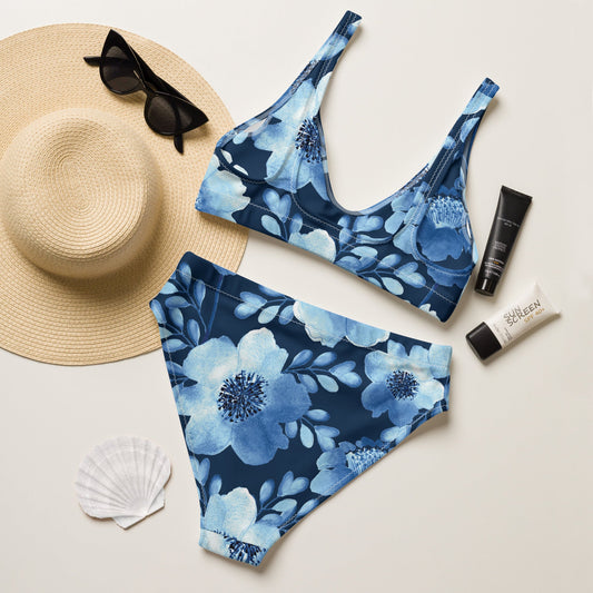 Women's high - waisted bikini | Blue and white bikini | Beach dress for Beach babes - PratSN