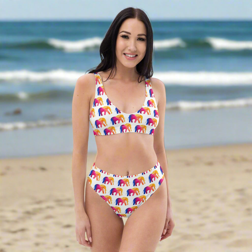 Women's high - waisted bikini | Elephant Pnk White Bikini Bottoms - PratSN