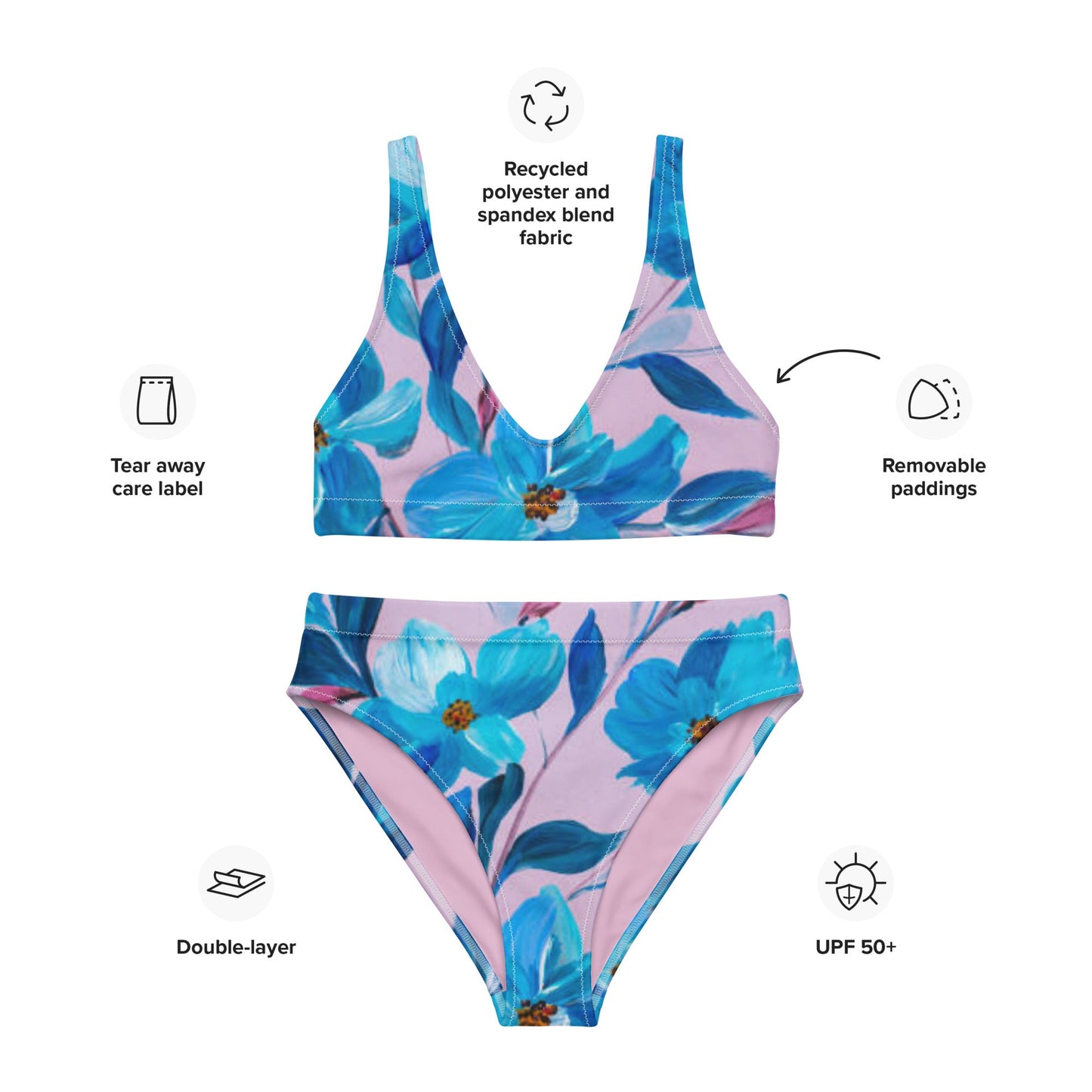 women's high - waisted bikini, Floral Two Piece Bikini, Swimsuit for Women Vacation Beachwear Cruise Swimsuit, Bikini, Gift Bathing Suit - PratSN