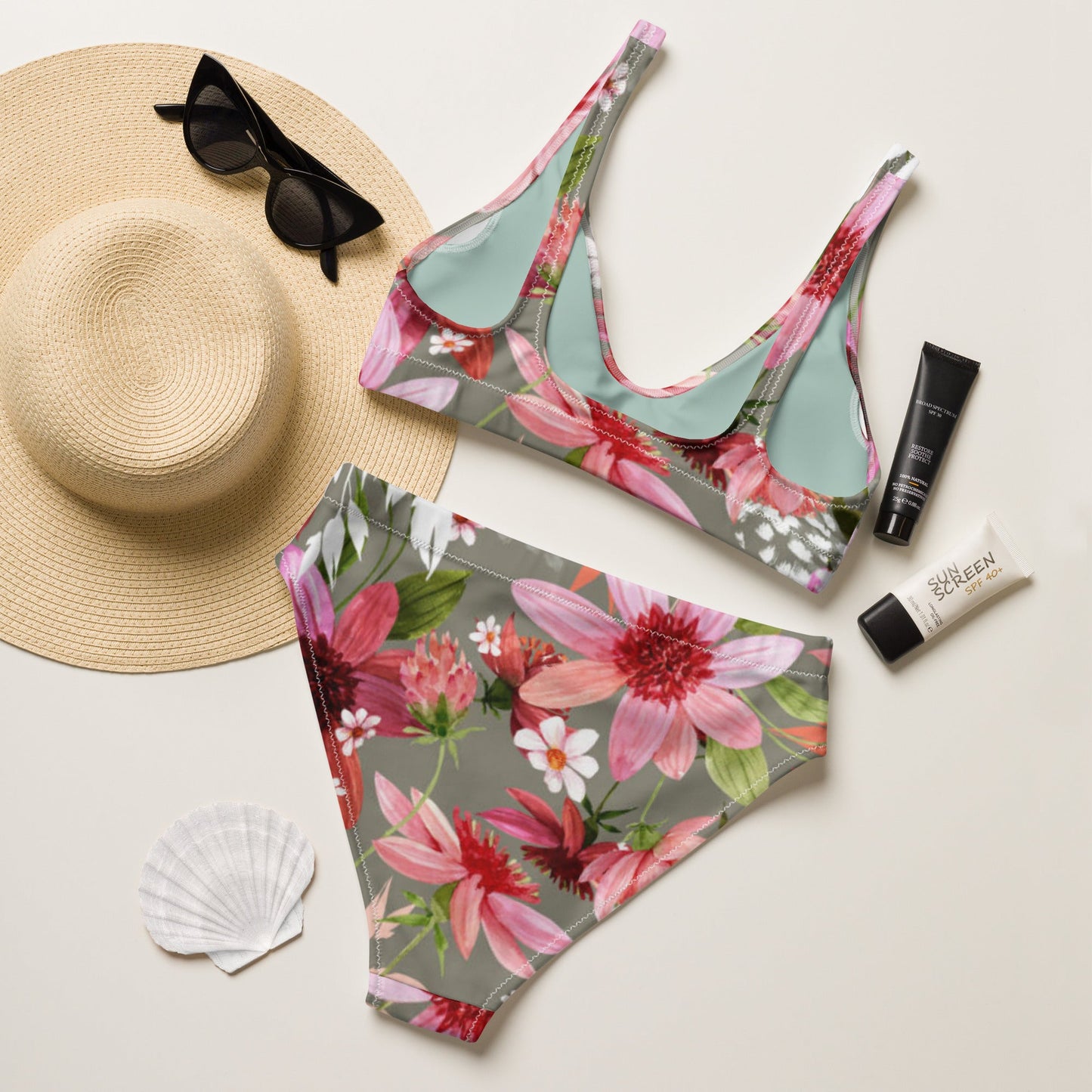 Women's high - waisted bikini Floral Two Piece Bikini, Swimsuit for Women Vacation Beachwear Cruise Swimsuit, Bikini, Gift Bathing Suit - PratSN