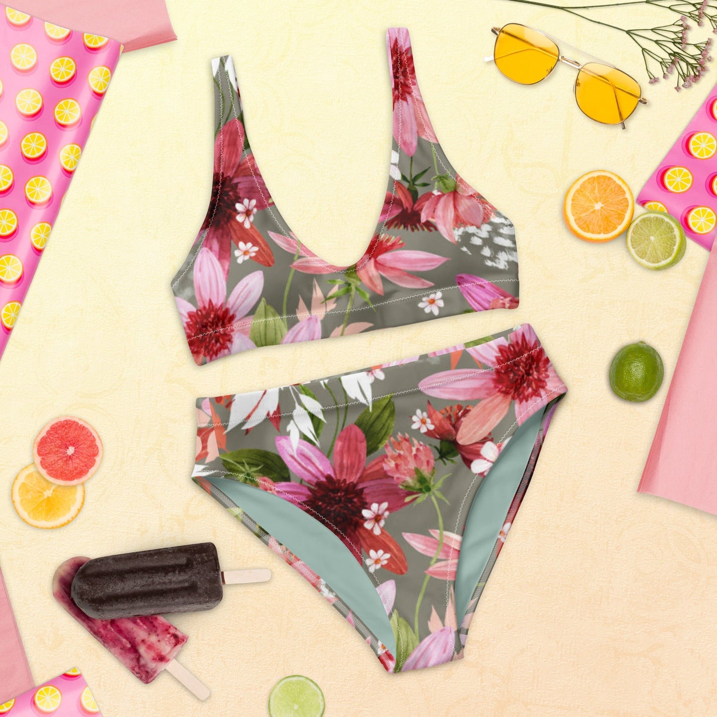 Women's high - waisted bikini Floral Two Piece Bikini, Swimsuit for Women Vacation Beachwear Cruise Swimsuit, Bikini, Gift Bathing Suit - PratSN