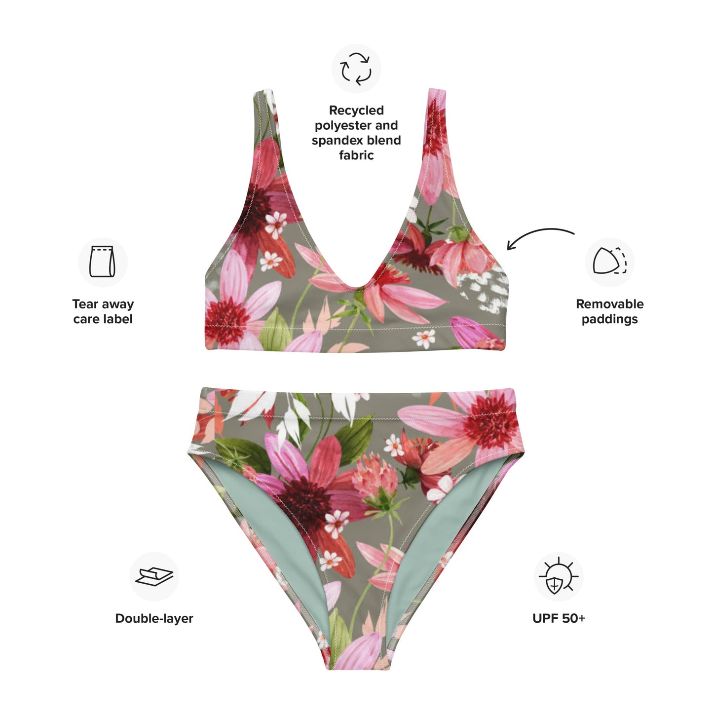 Women's high - waisted bikini Floral Two Piece Bikini, Swimsuit for Women Vacation Beachwear Cruise Swimsuit, Bikini, Gift Bathing Suit - PratSN