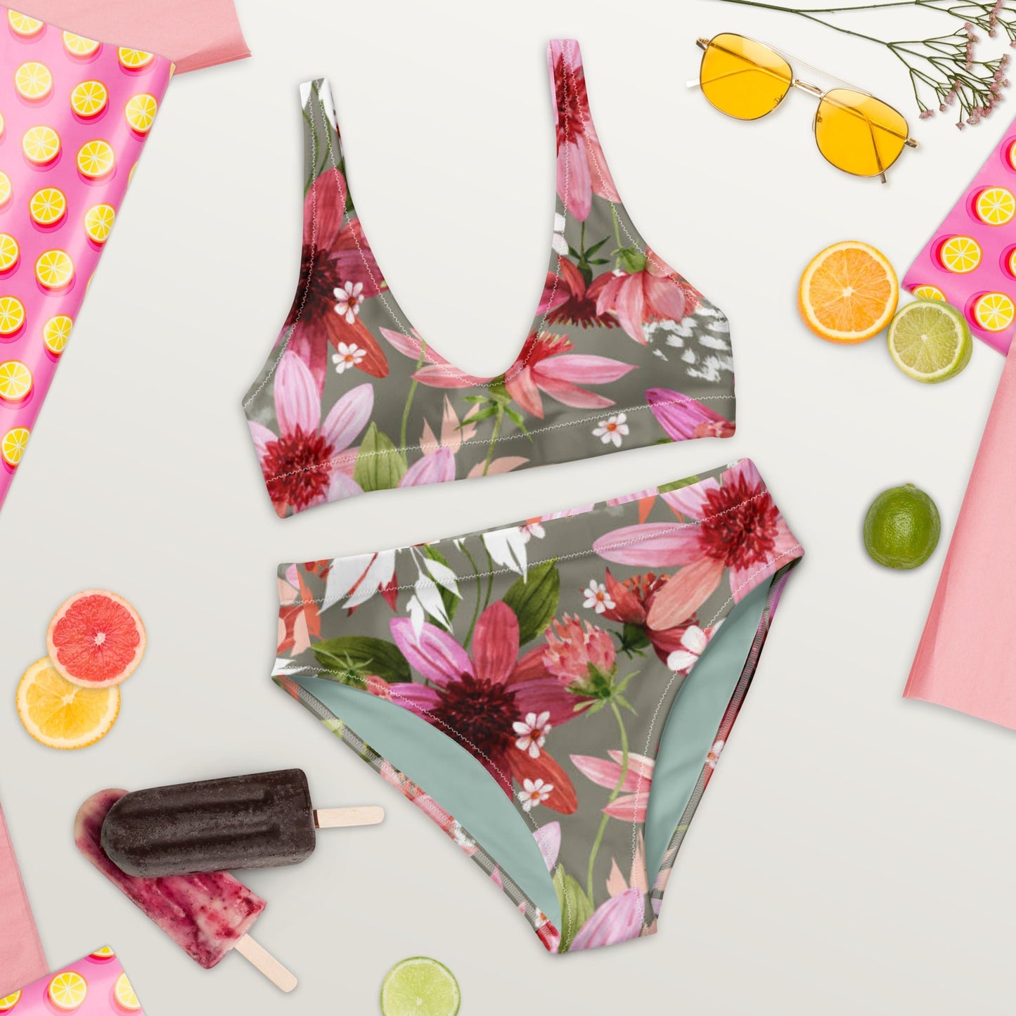 Women's high - waisted bikini Floral Two Piece Bikini, Swimsuit for Women Vacation Beachwear Cruise Swimsuit, Bikini, Gift Bathing Suit - PratSN