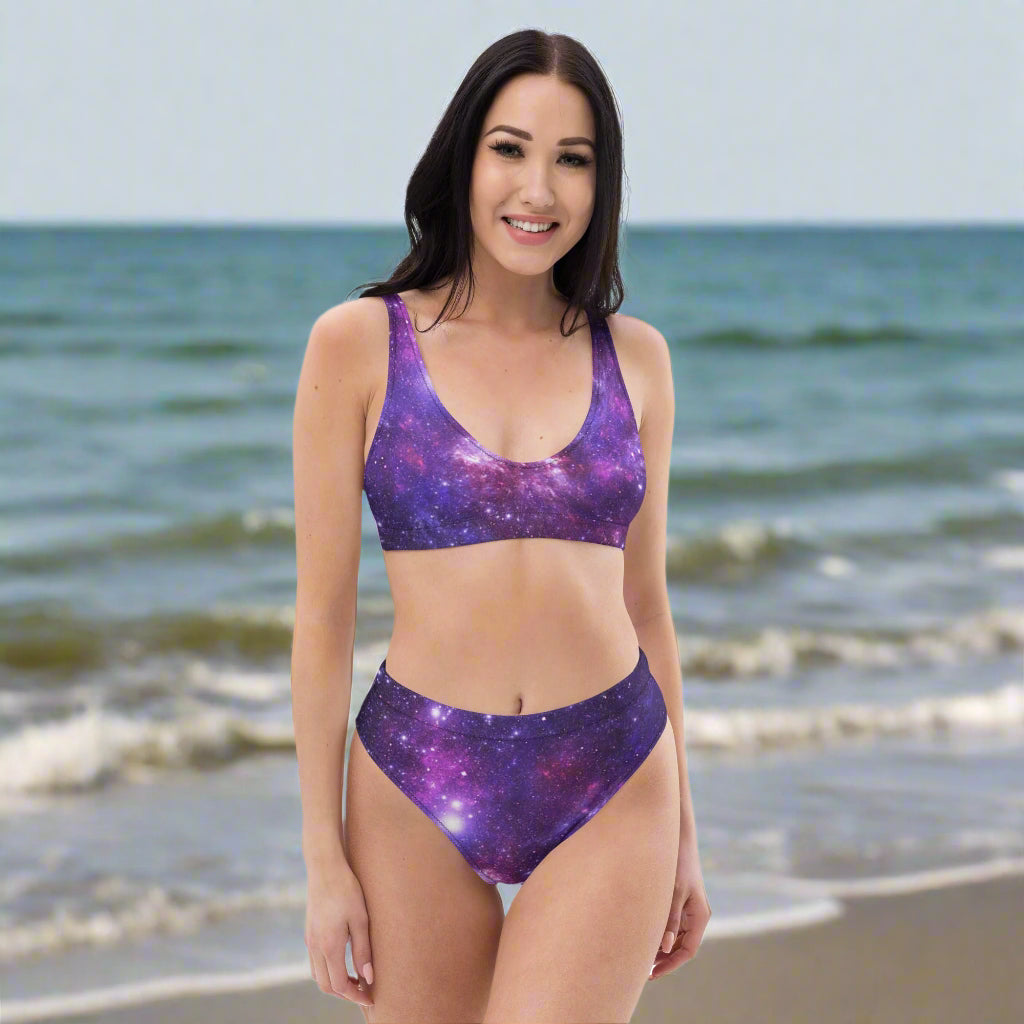 Women's high - waisted bikini, Galaxy Pattern Swimwear, Swimsuit for Women Vacation Beachwear Cruise Swimsuit, Bikini, Gift Bathing Suit - PratSN
