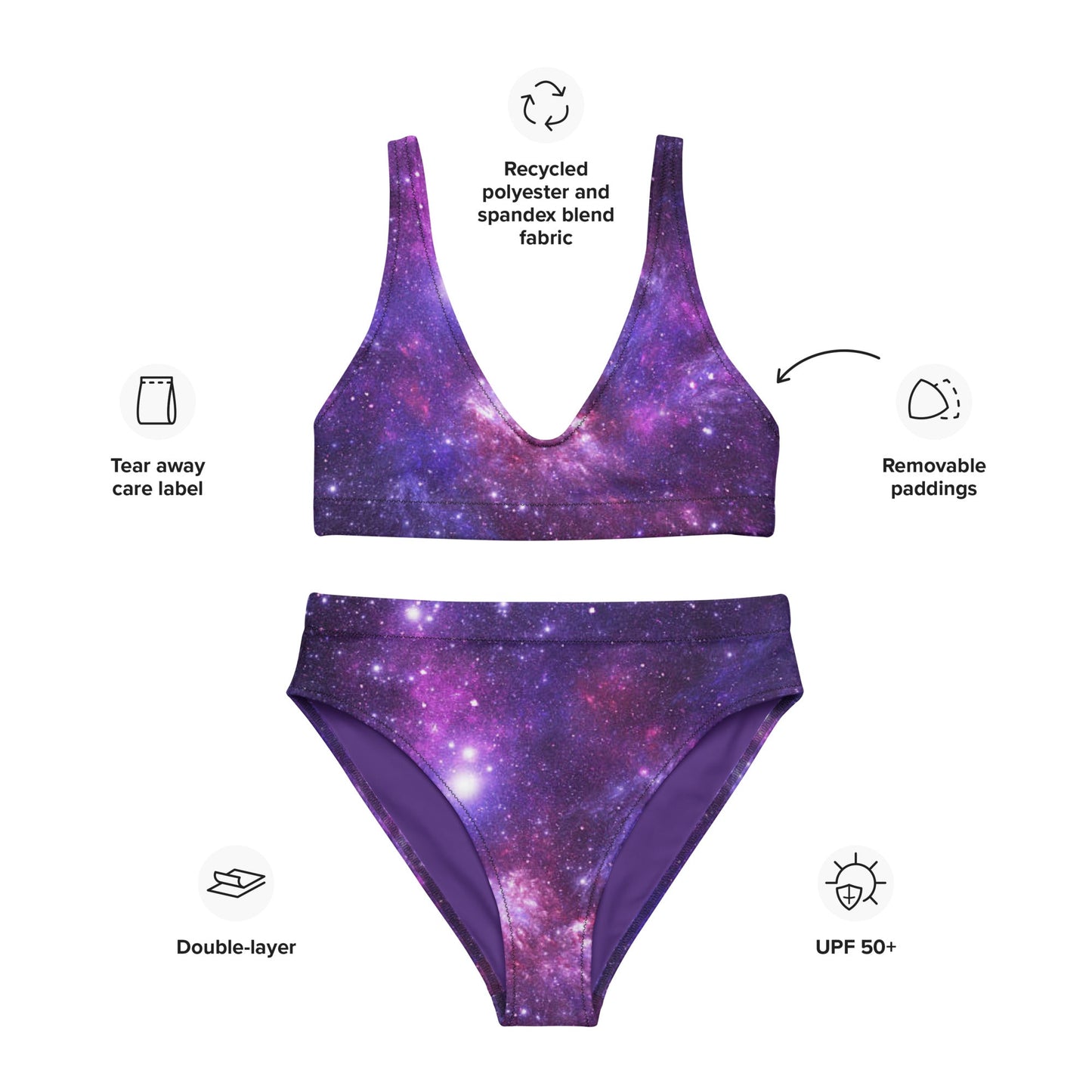 Women's high - waisted bikini, Galaxy Pattern Swimwear, Swimsuit for Women Vacation Beachwear Cruise Swimsuit, Bikini, Gift Bathing Suit - PratSN