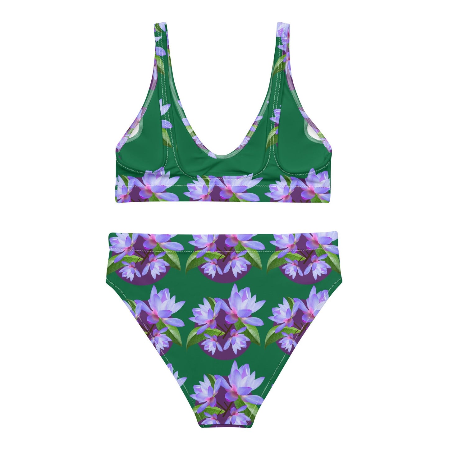 Women's high - waisted bikini, Green Purple Floral Two Piece Swimsuits Tummy control bathing Suit - PratSN