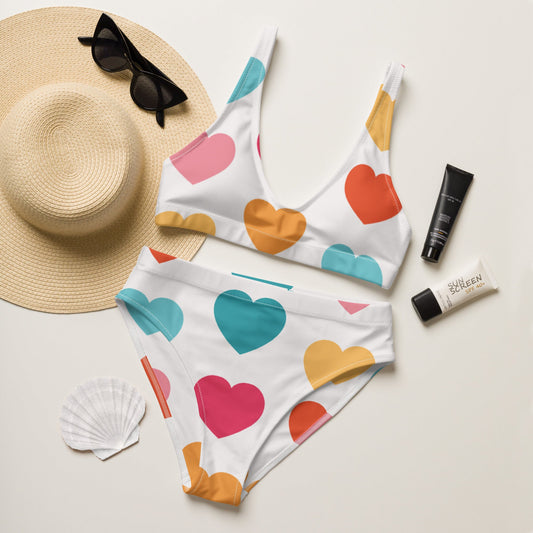 Women's High - waisted Bikini | Multicolor Bikini | Heart Print Bikini for Beach Babes - PratSN