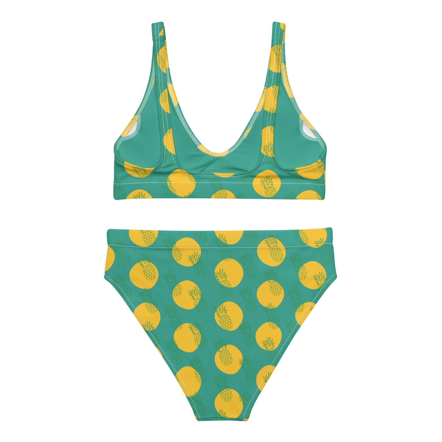 Women's high - waisted bikini, Niagara Yellow Color, Pineapple Pattern Two Piece Swimsuits Tummy control bathing Suit - PratSN