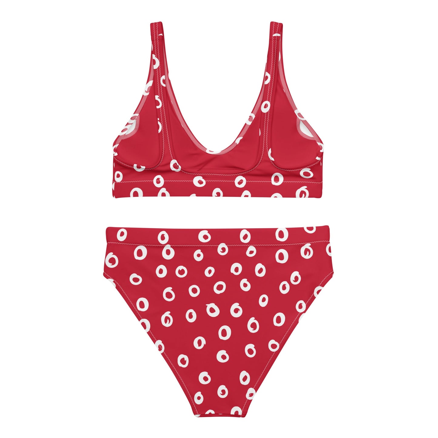 Women's high - waisted bikini, Open Dots, Festive Pattern, Red Two Piece Swimsuits Tummy control bathing Suit - PratSN