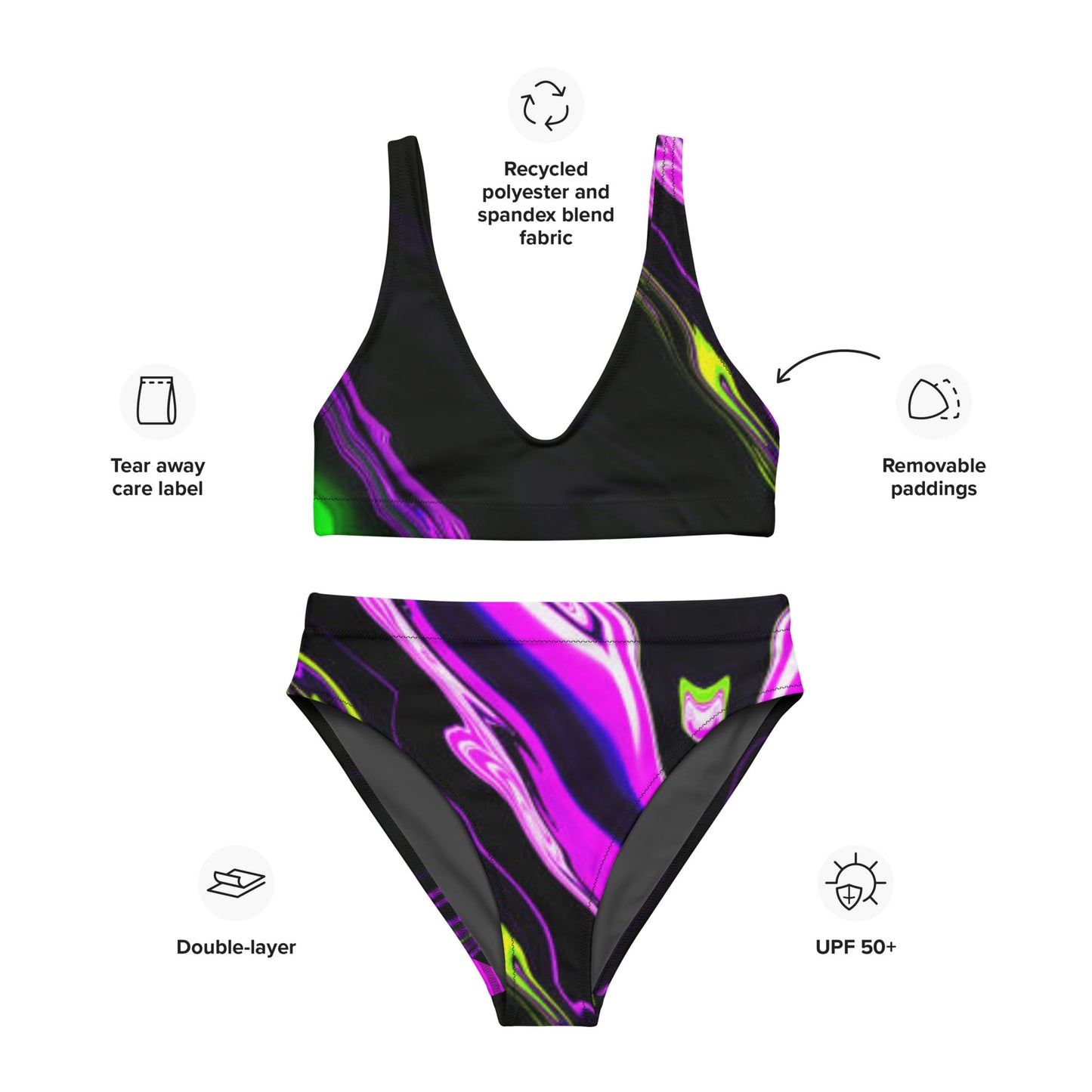 Women's high - waisted bikini, Purple Black Two Piece Bikini, Swimsuit for Women Vacation Beachwear Cruise Swimsuit, Bikini, Gift Bathing Suit - PratSN