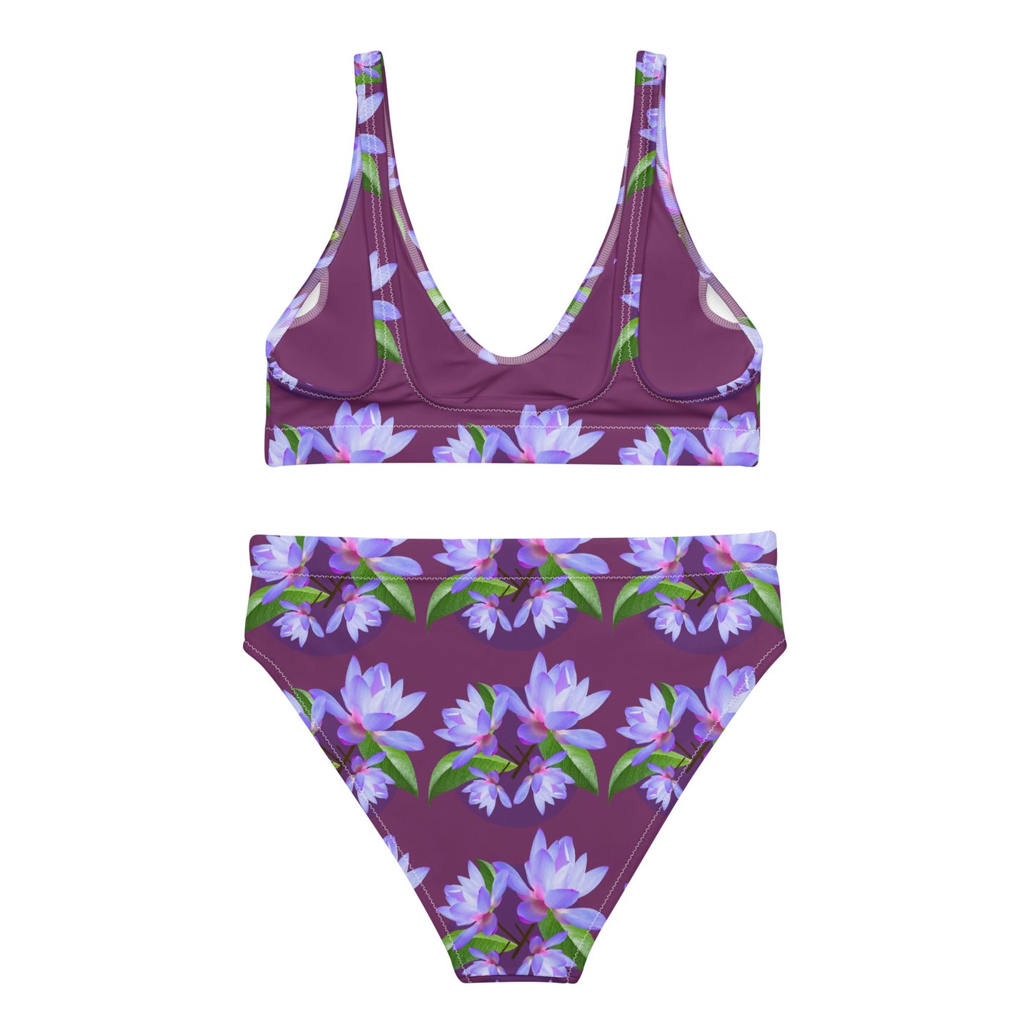 Women's high - waisted bikini, Purple Flower Bathing suit, Palatinate purple Two Piece Swimsuits Tummy control Swimwear - PratSN