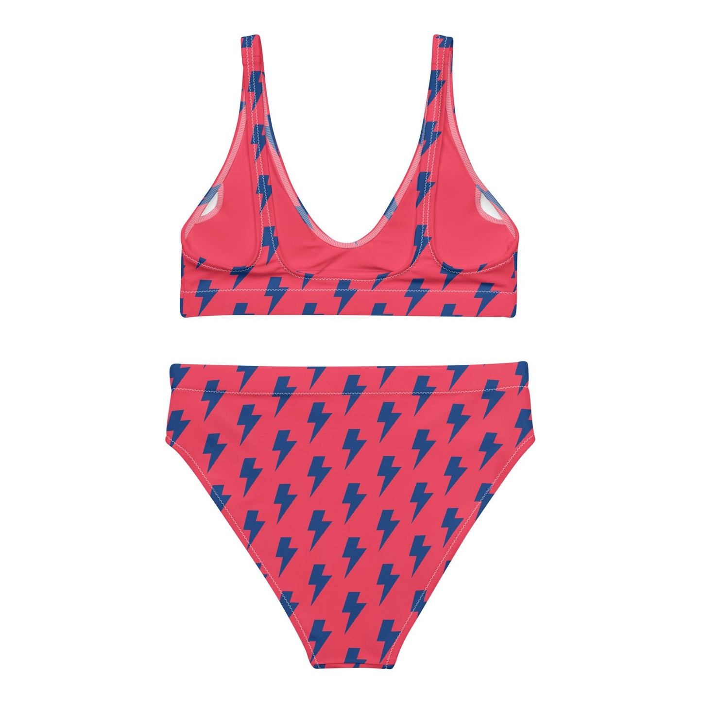 Women's high - waisted bikini, Redical Red Dark Blue Two Piece Swimsuits Lightning Pattern Tummy control bathing Suit - PratSN