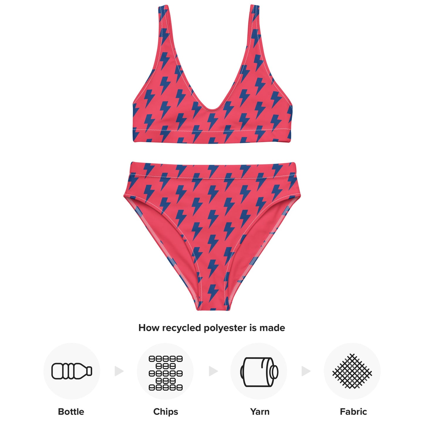 Women's high - waisted bikini, Redical Red Dark Blue Two Piece Swimsuits Lightning Pattern Tummy control bathing Suit - PratSN