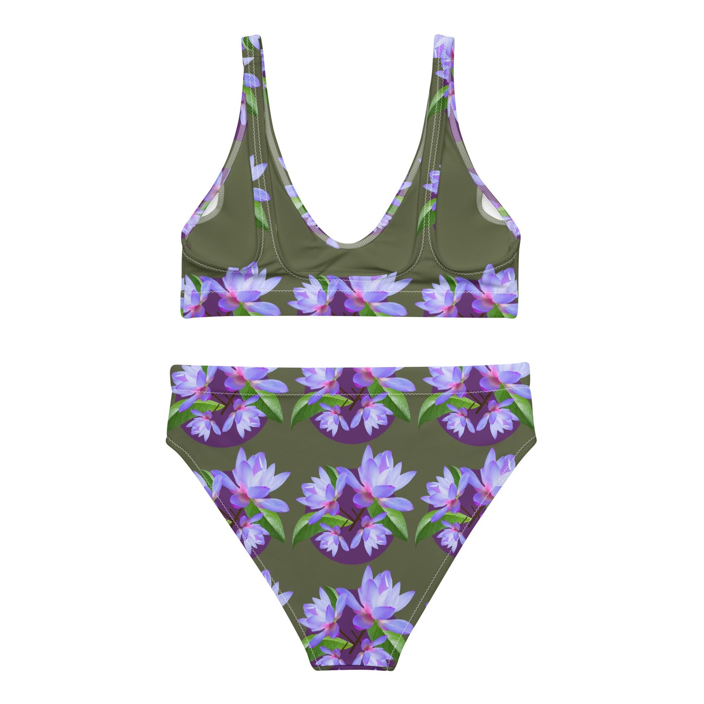 Women's high - waisted bikini, Saratoga Green and Purple Floral Two Piece Swimsuits, Tummy control bathing Suit - PratSN