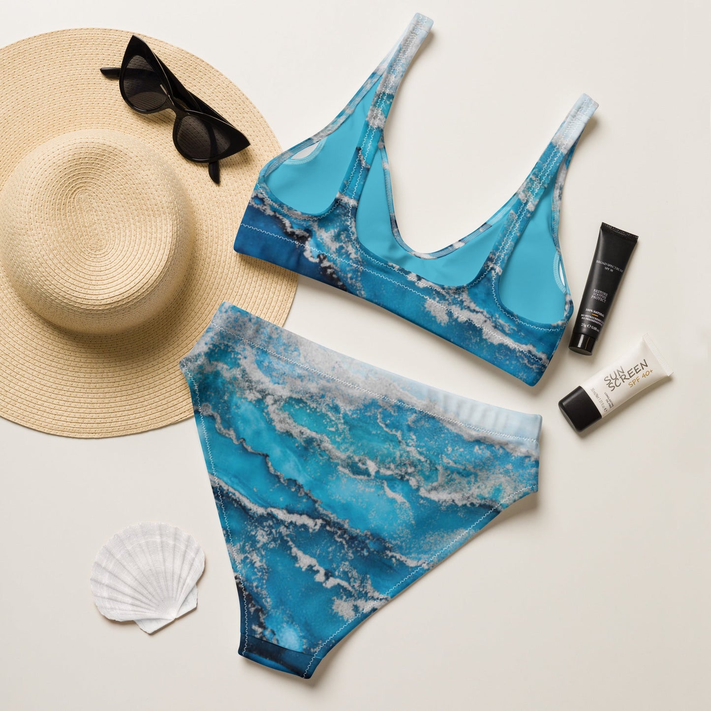 Women's high - waisted bikini | Sea Blue High Waisted Bikini Bottoms - PratSN