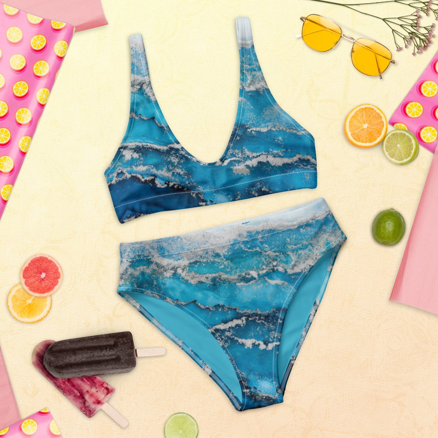 Women's high - waisted bikini | Sea Blue High Waisted Bikini Bottoms - PratSN