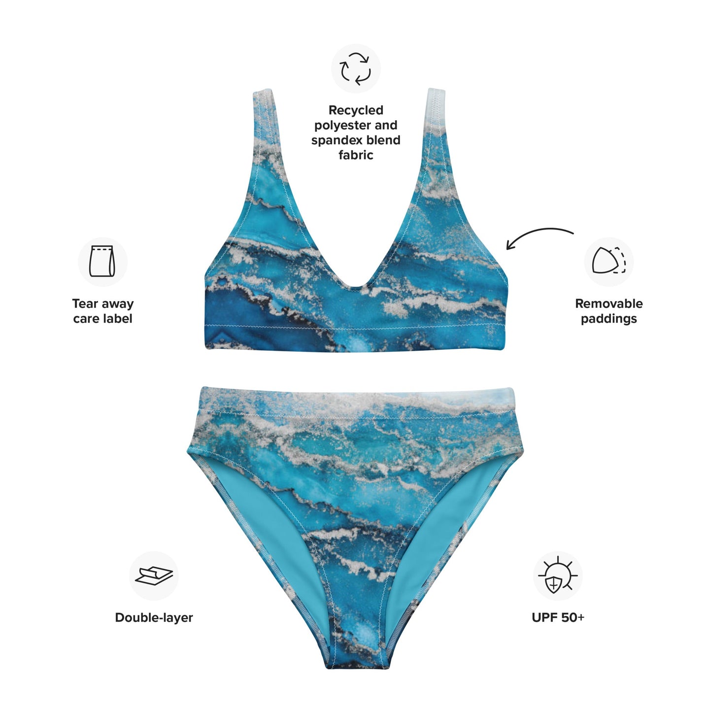 Women's high - waisted bikini | Sea Blue High Waisted Bikini Bottoms - PratSN