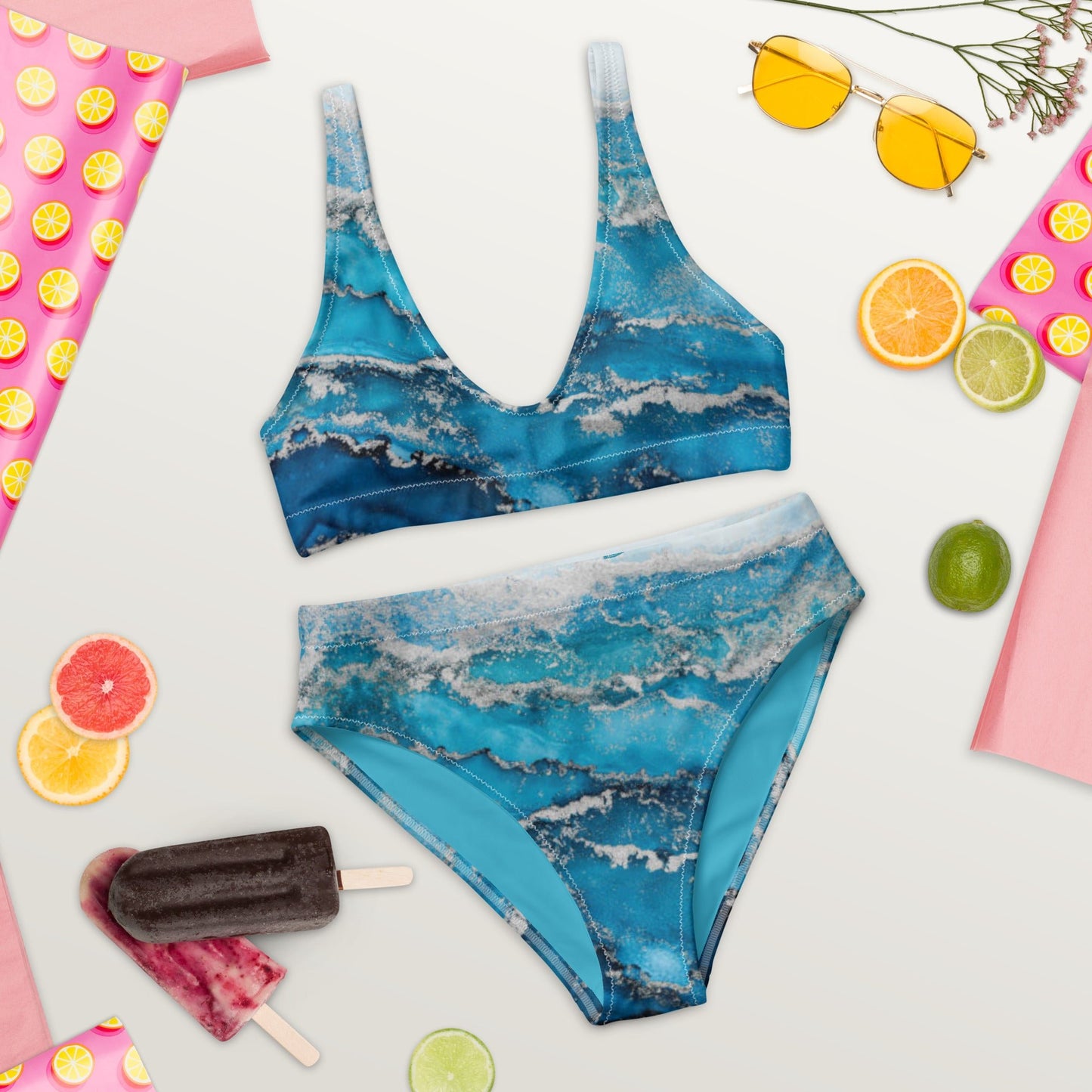 Women's high - waisted bikini | Sea Blue High Waisted Bikini Bottoms - PratSN