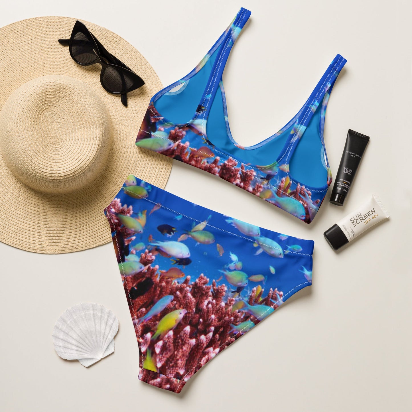 Women's high - waisted bikini, Sea Life Pattern Two Piece Bikini, Swimsuit for Women Vacation Beachwear Cruise Swimsuit, Bikini, Gift Bathing Suit - PratSN
