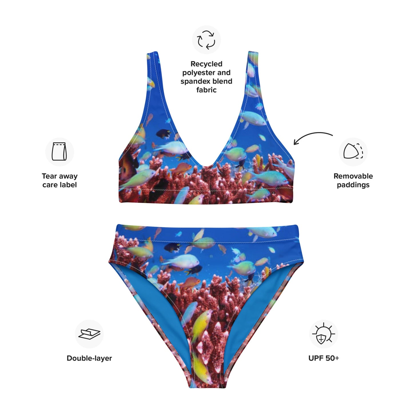 Women's high - waisted bikini, Sea Life Pattern Two Piece Bikini, Swimsuit for Women Vacation Beachwear Cruise Swimsuit, Bikini, Gift Bathing Suit - PratSN