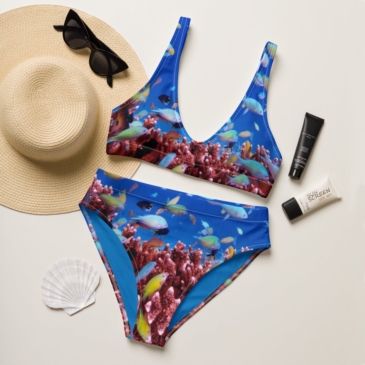 Women's high - waisted bikini, Sea Life Pattern Two Piece Bikini, Swimsuit for Women Vacation Beachwear Cruise Swimsuit, Bikini, Gift Bathing Suit - PratSN