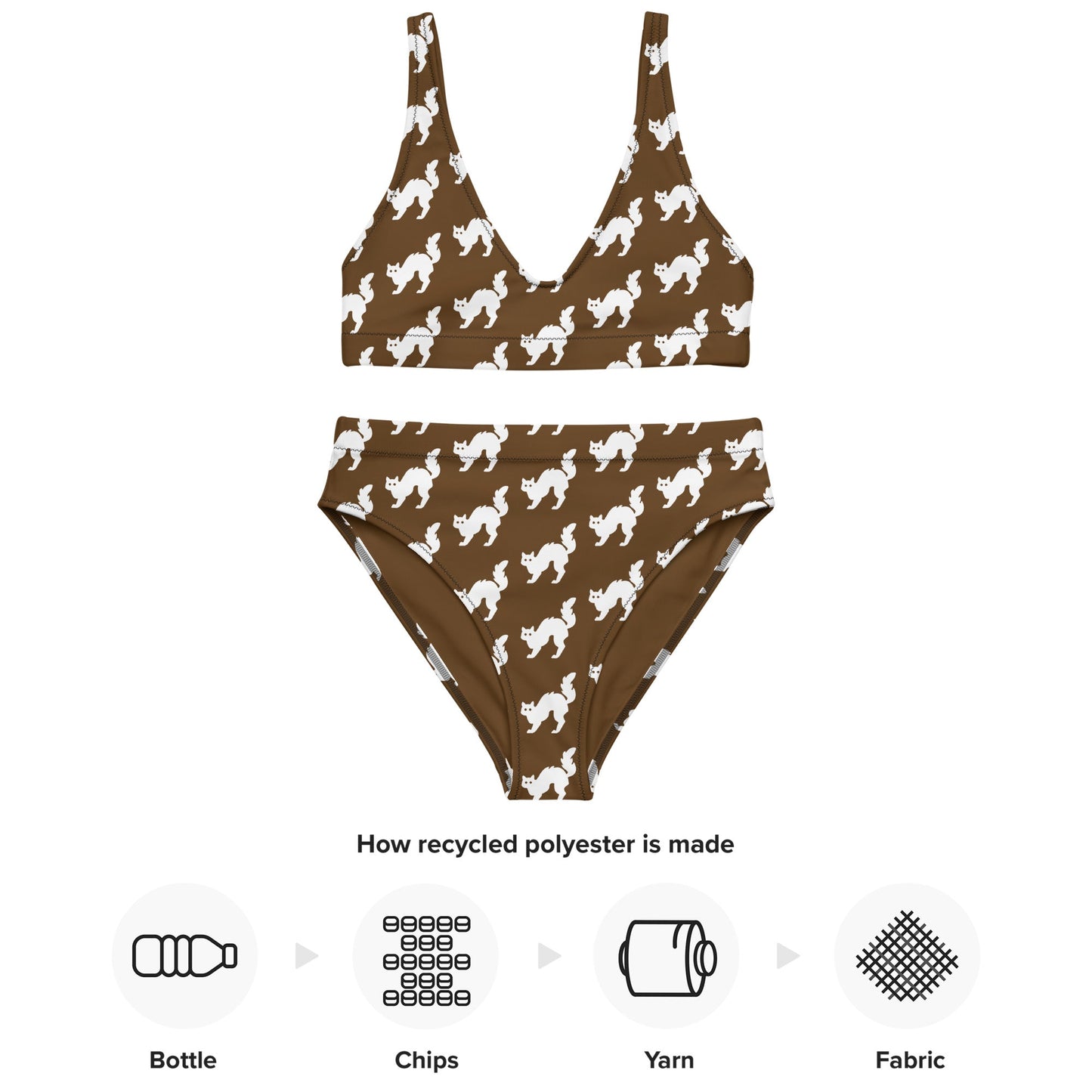 Women's high - waisted bikini Set White Cat Pattern Brown Two Piece Swimsuit Bathing Suit tummy control Bathing Suit - PratSN