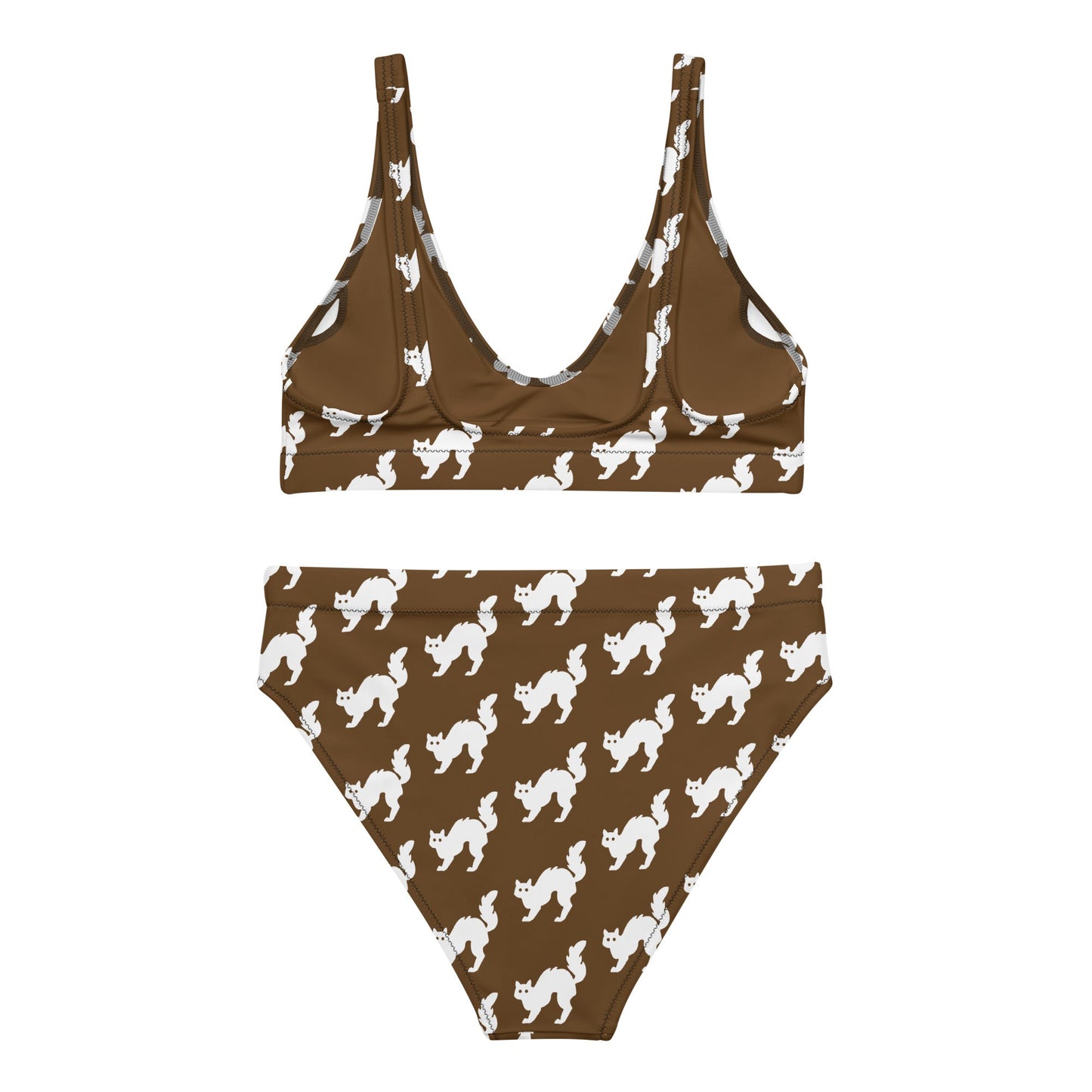 Women's high - waisted bikini Set White Cat Pattern Brown Two Piece Swimsuit Bathing Suit tummy control Bathing Suit - PratSN