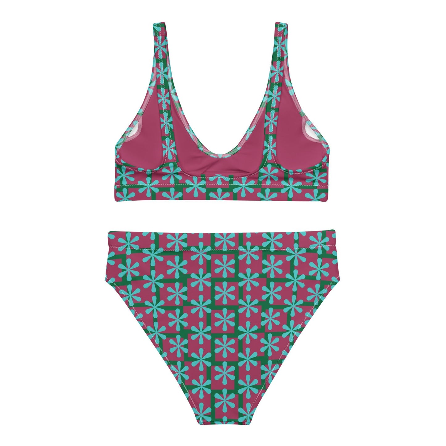 Women's high - waisted bikini, Sky Blue Pink swimwear, classic beach dress - PratSN