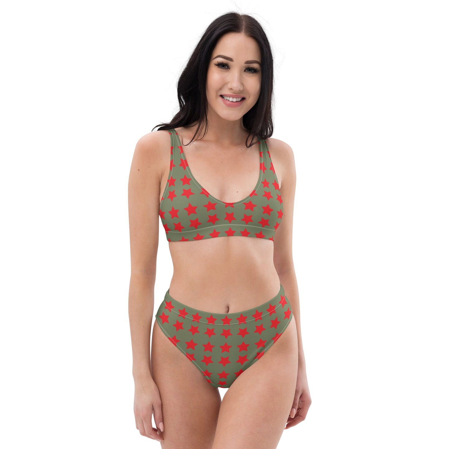 Women's high - waisted bikini Star Pattern Alizarin Red Two Piece Swimsuits Tummy control bathing Suit - PratSN
