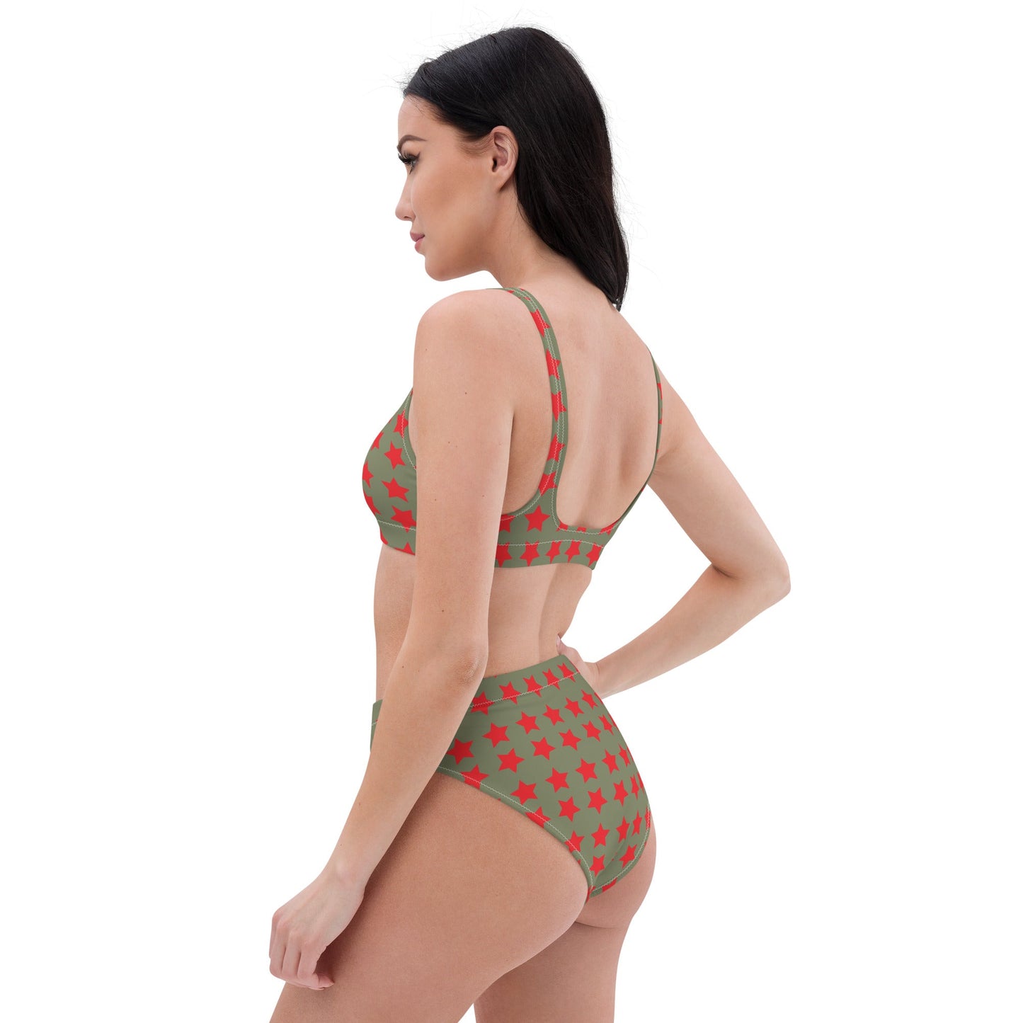 Women's high - waisted bikini Star Pattern Alizarin Red Two Piece Swimsuits Tummy control bathing Suit - PratSN