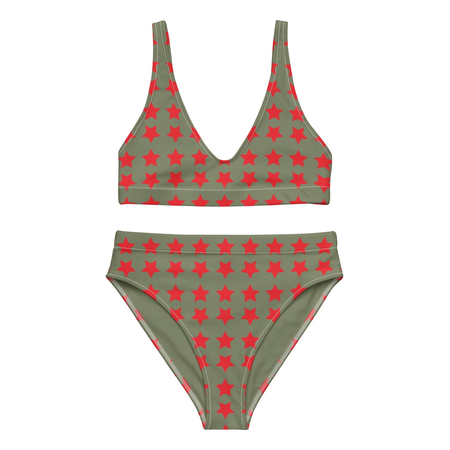Women's high - waisted bikini Star Pattern Alizarin Red Two Piece Swimsuits Tummy control bathing Suit - PratSN