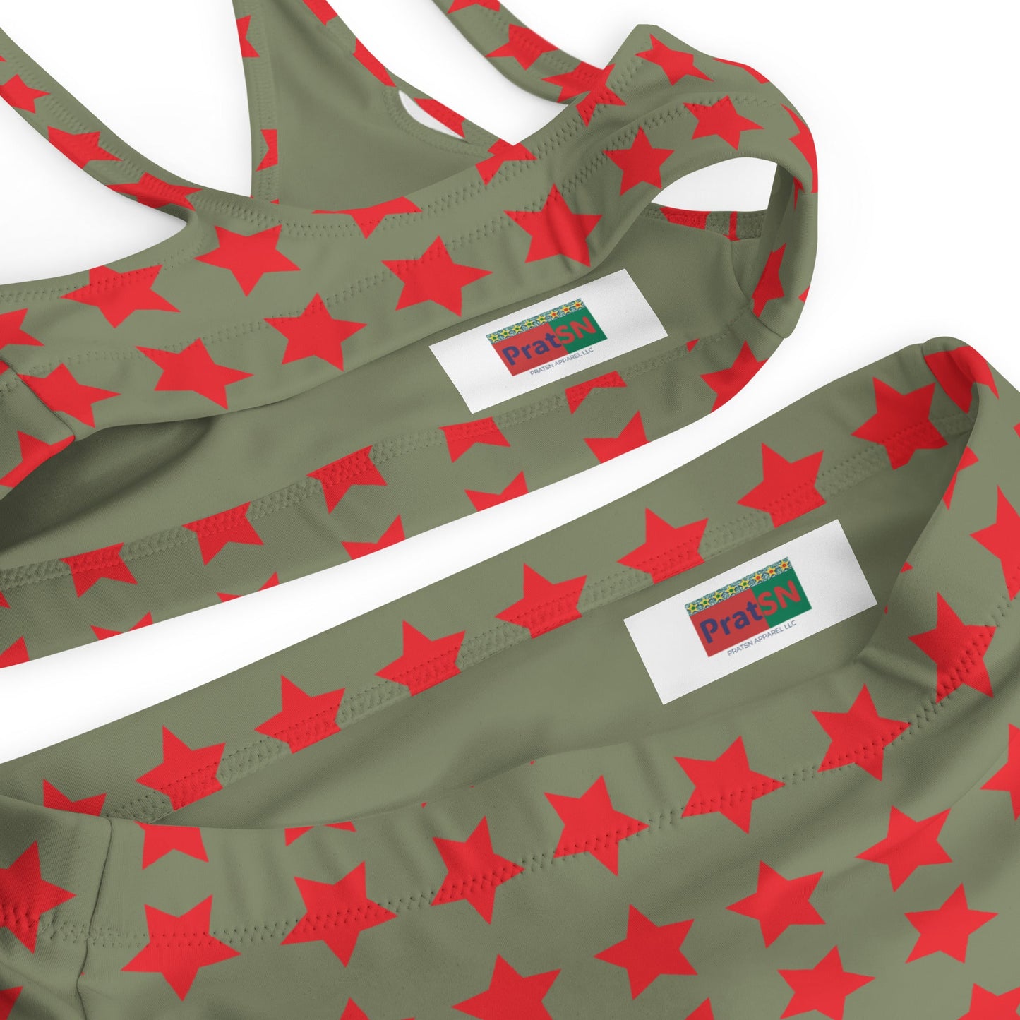 Women's high - waisted bikini Star Pattern Alizarin Red Two Piece Swimsuits Tummy control bathing Suit - PratSN