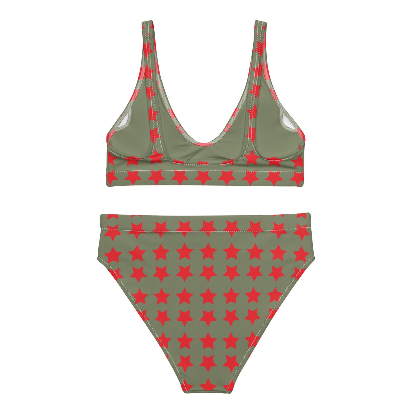 Women's high - waisted bikini Star Pattern Alizarin Red Two Piece Swimsuits Tummy control bathing Suit - PratSN