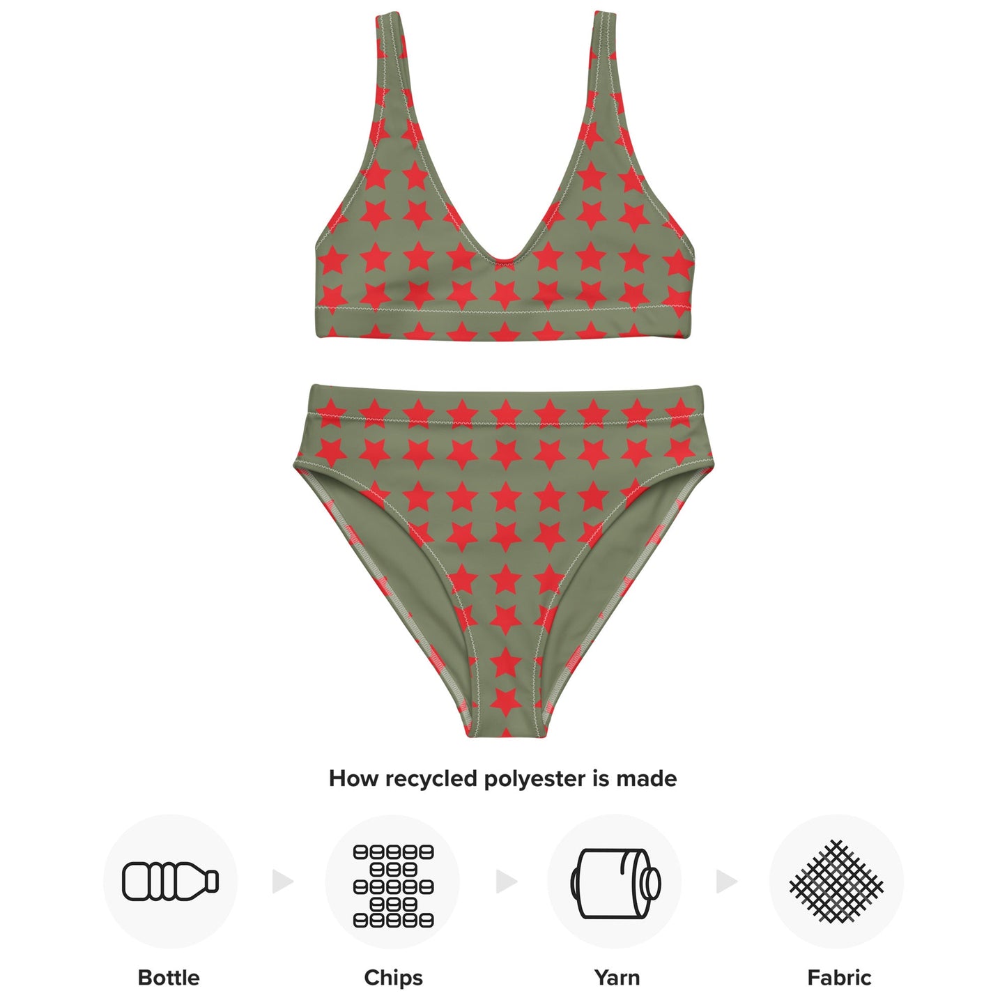 Women's high - waisted bikini Star Pattern Alizarin Red Two Piece Swimsuits Tummy control bathing Suit - PratSN