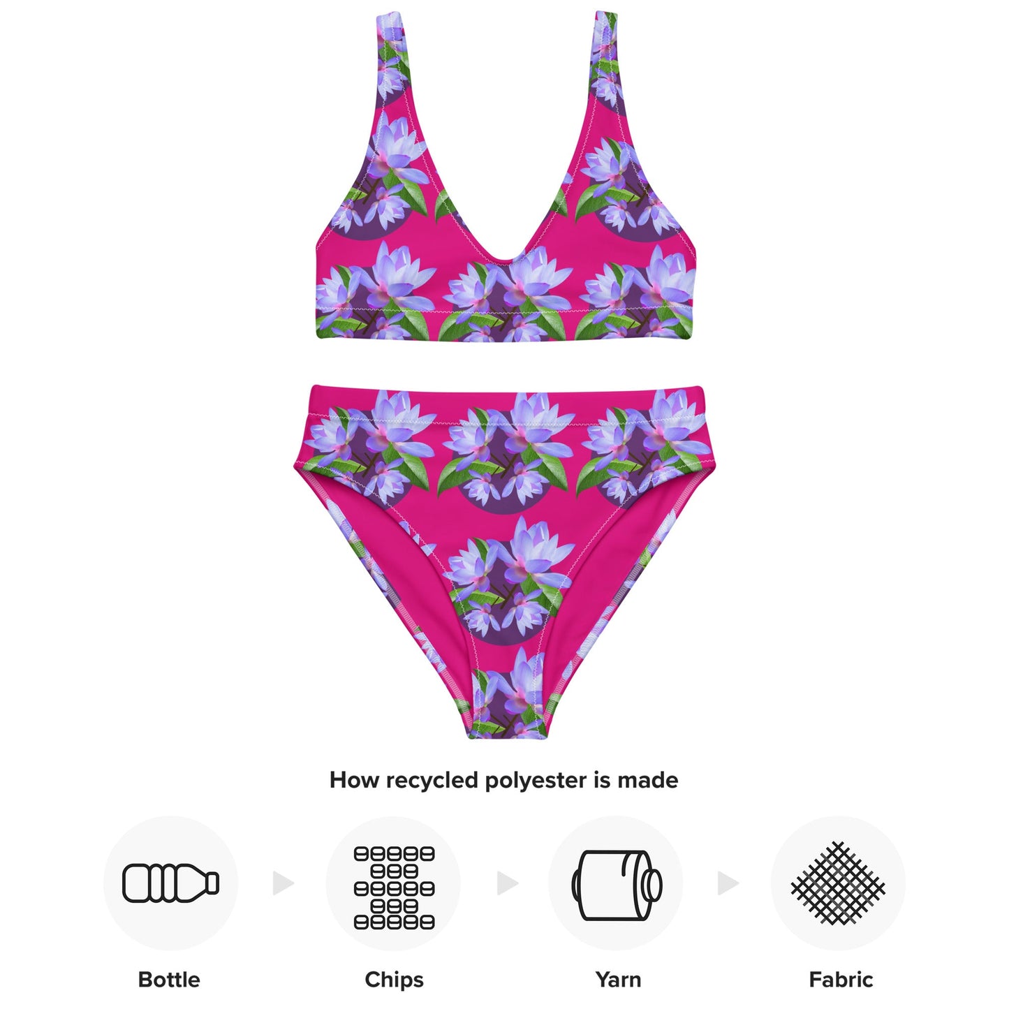 Women's high - waisted bikini, Violet Red and Purple Floral Two Piece Swimsuits, Tummy control bathing Suit - PratSN