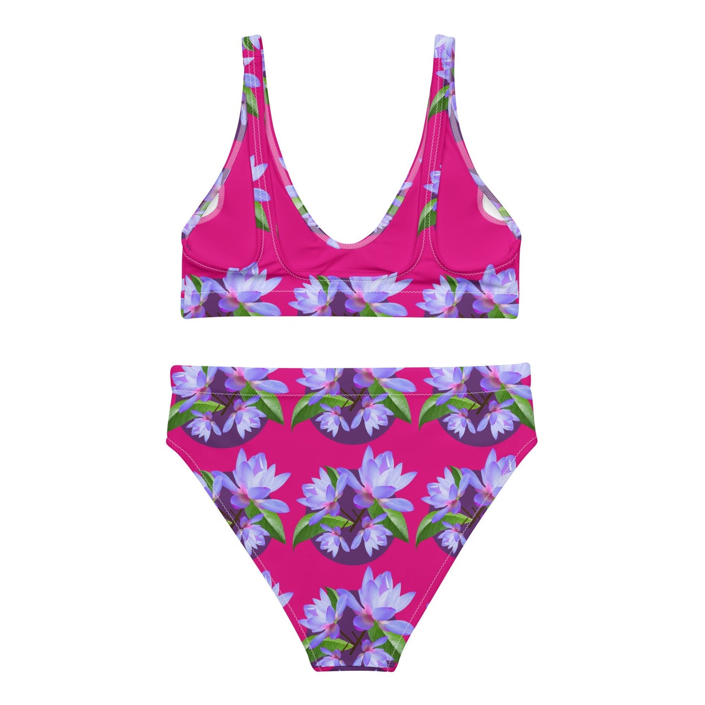 Women's high - waisted bikini, Violet Red and Purple Floral Two Piece Swimsuits, Tummy control bathing Suit - PratSN