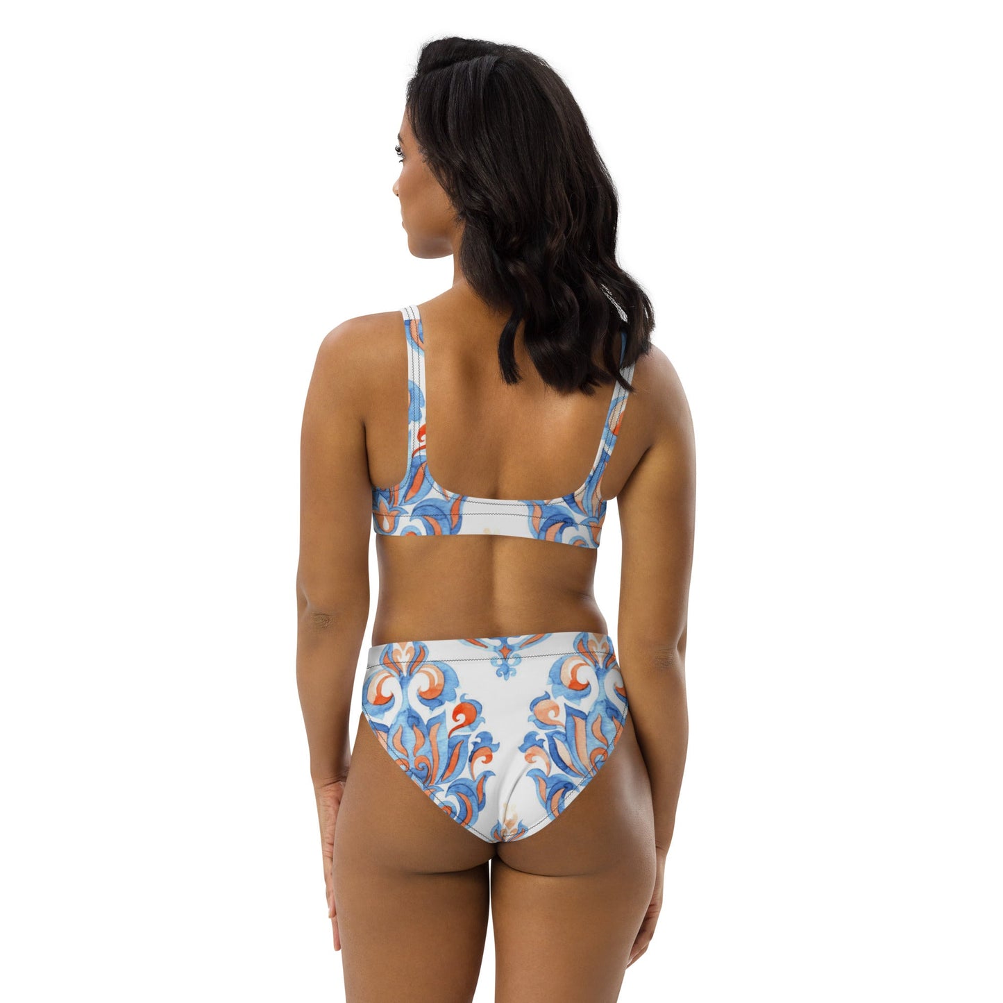 Women's high - waisted bikini, White Sky Blue Swimwear, Swimsuit for Women Vacation Beachwear Cruise Swimsuit, Bikini, Gift Bathing Suit - PratSN