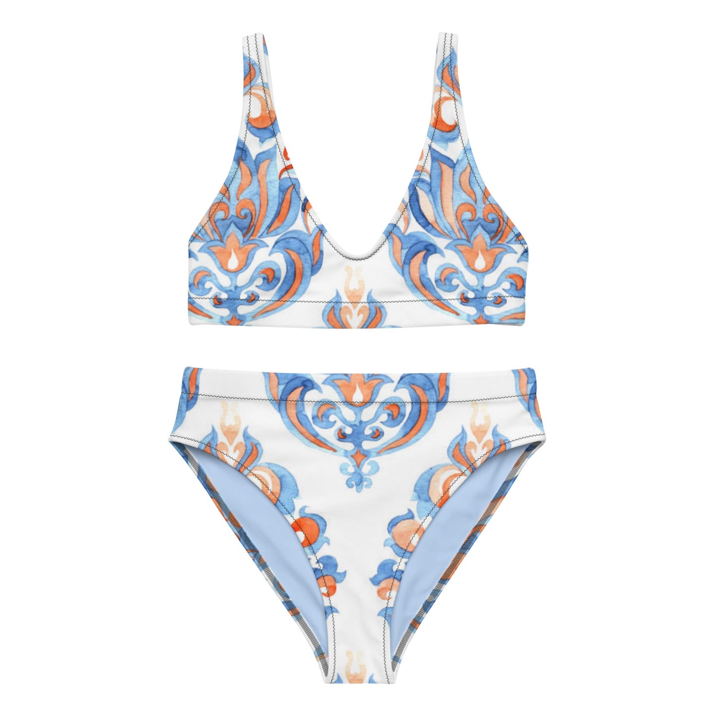 Women's high - waisted bikini, White Sky Blue Swimwear, Swimsuit for Women Vacation Beachwear Cruise Swimsuit, Bikini, Gift Bathing Suit - PratSN
