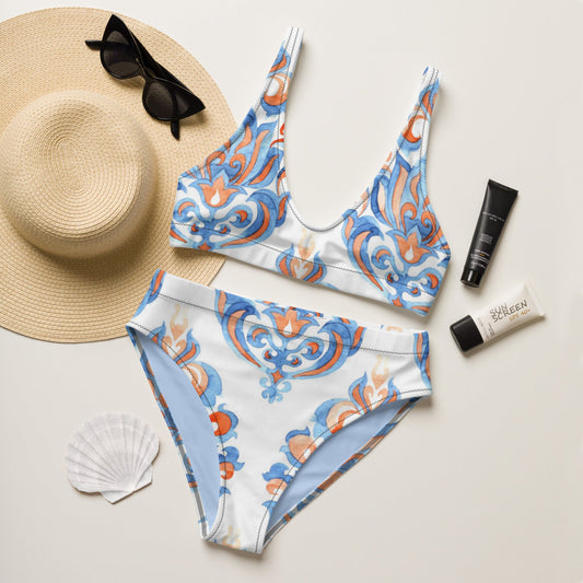 Women's high - waisted bikini, White Sky Blue Swimwear, Swimsuit for Women Vacation Beachwear Cruise Swimsuit, Bikini, Gift Bathing Suit - PratSN