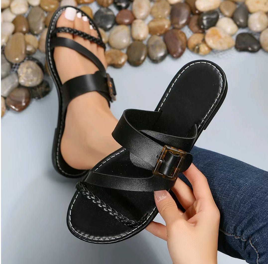Women's Hollow Buckle Flat Slippers summer style - PratSN
