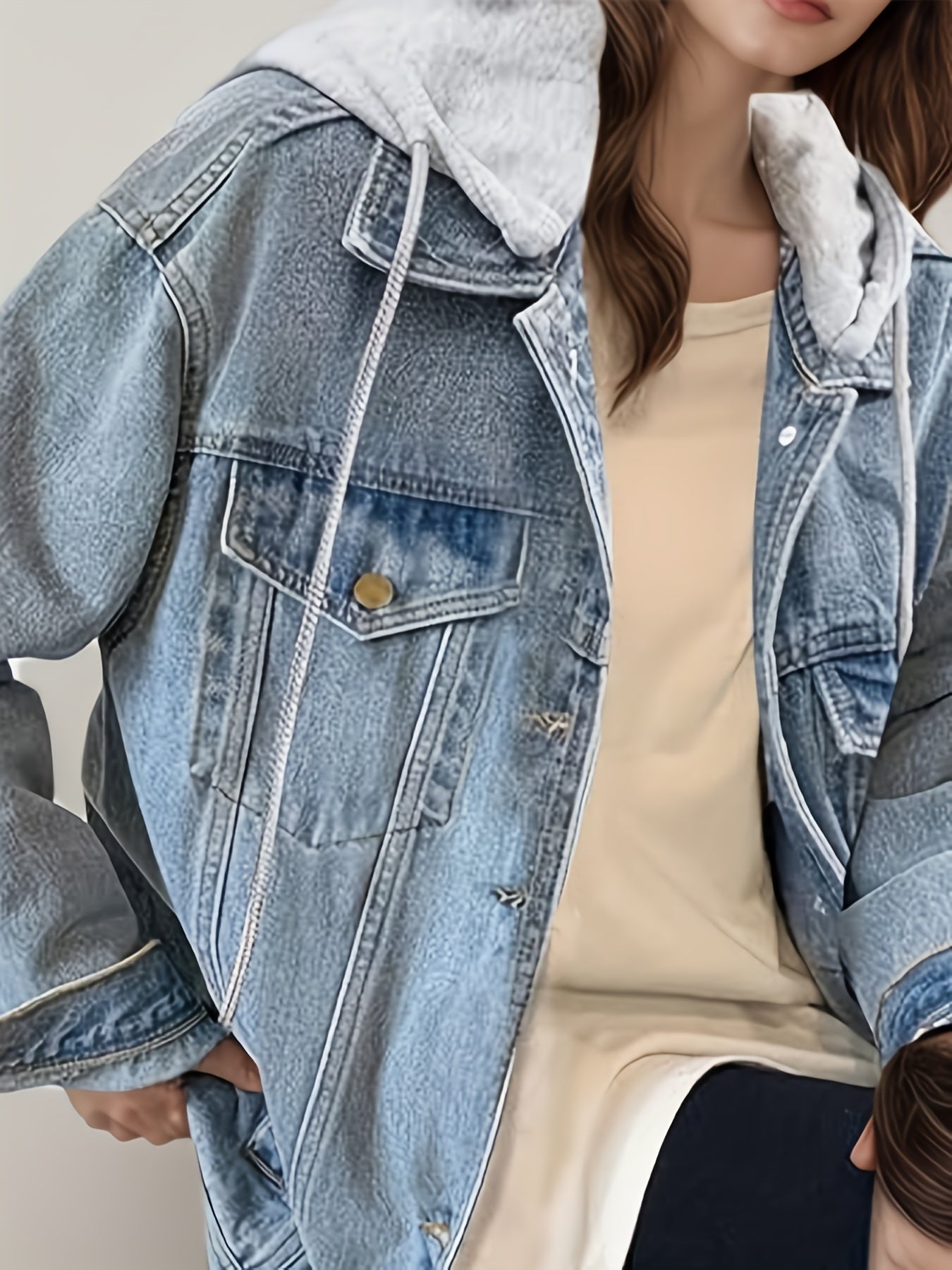 Women's Hooded Denim Jacket, Elastic And Loose, Comfortable And Lightweight - PratSN