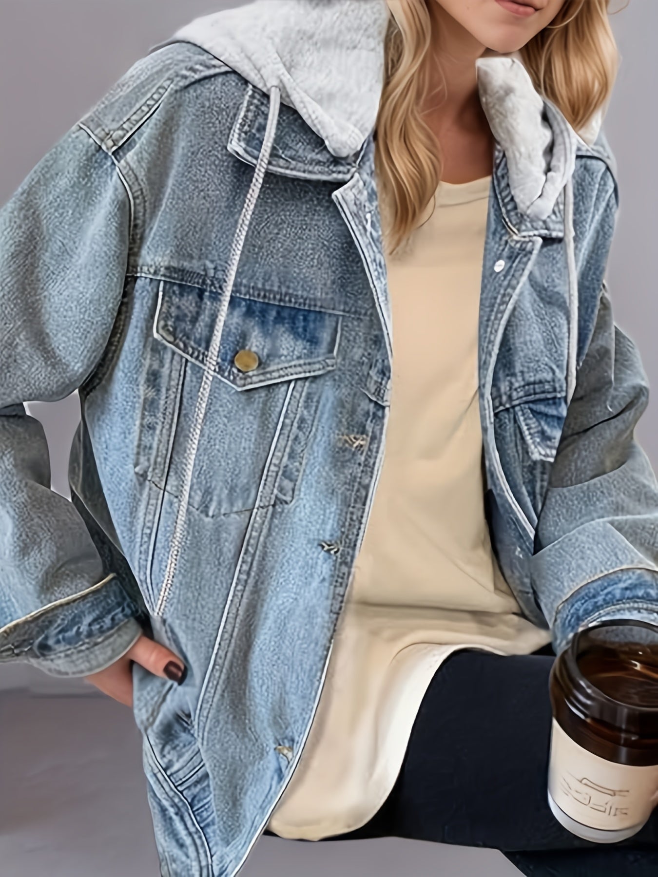 Women's Hooded Denim Jacket, Elastic And Loose, Comfortable And Lightweight - PratSN
