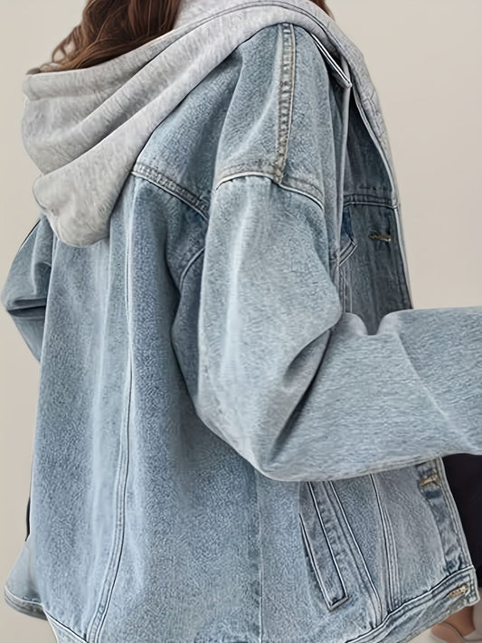 Women's Hooded Denim Jacket, Elastic And Loose, Comfortable And Lightweight - PratSN