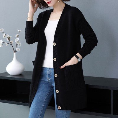 Women's Knitted Cardigan Sweater Mid - length - PratSN