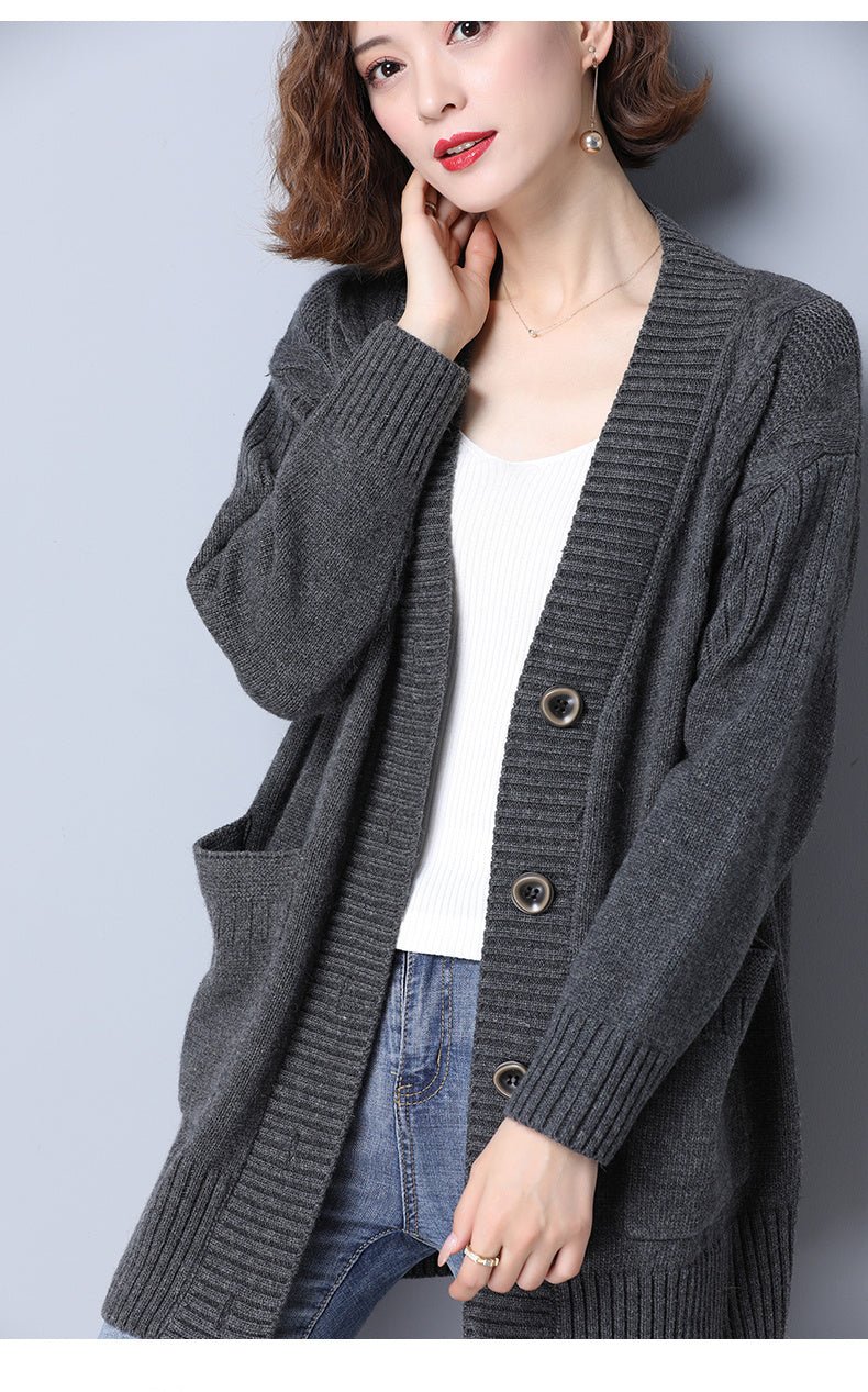 Women's Knitted Loose Mid - length Sweater Cardigan Coat - PratSN