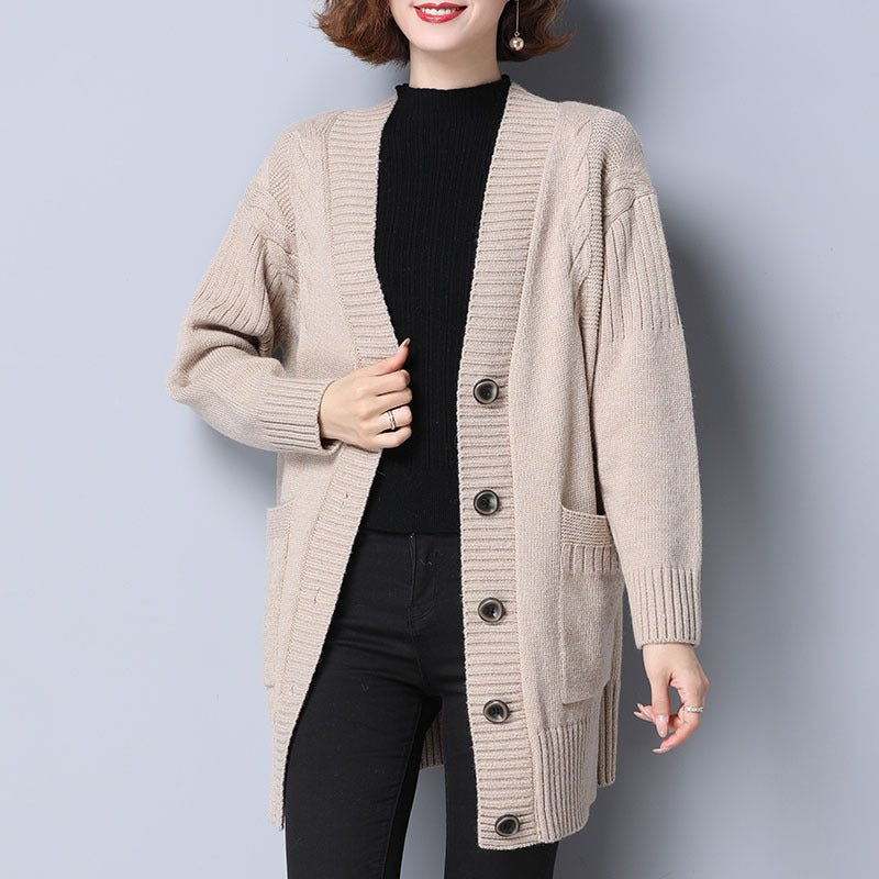 Women's Knitted Loose Mid - length Sweater Cardigan Coat - PratSN