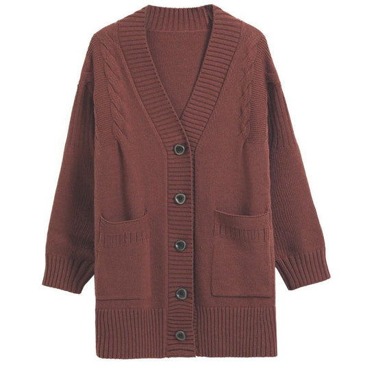 Women's Knitted Loose Mid - length Sweater Cardigan Coat - PratSN