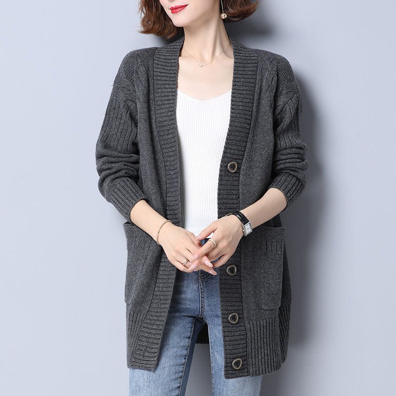 Women's Knitted Loose Mid - length Sweater Cardigan Coat - PratSN