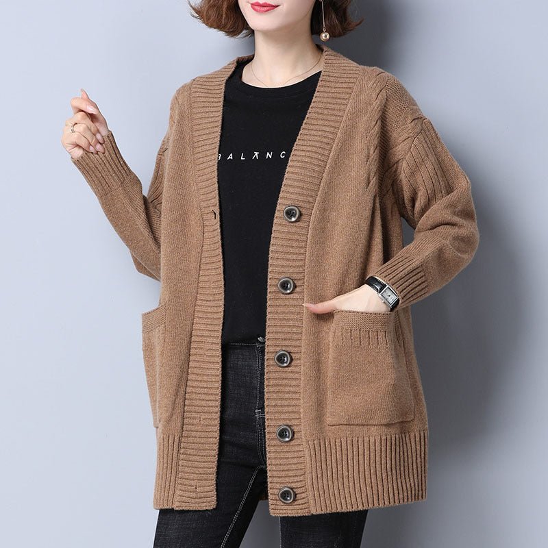 Women's Knitted Loose Mid - length Sweater Cardigan Coat - PratSN